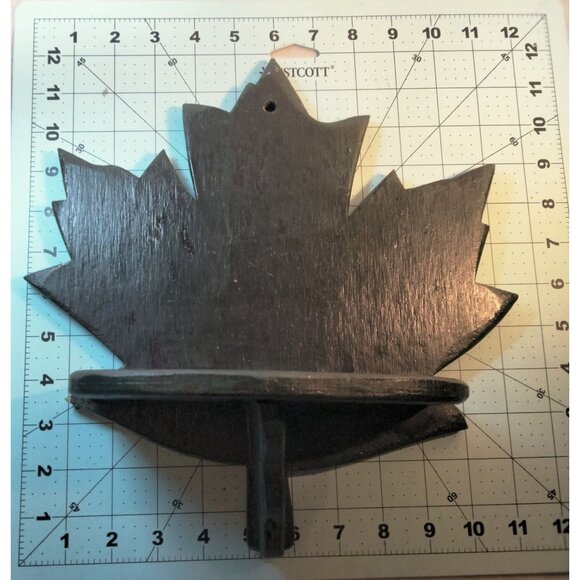 Handcrafted Maple Leaf Shaped Wooden Wall Shelf Black Finish - Picture 4 of 6